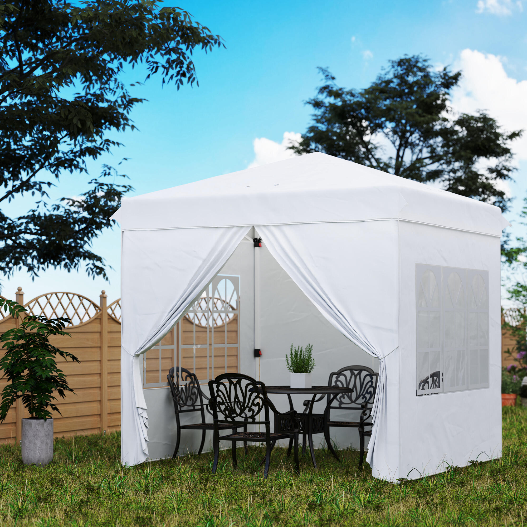Carpa Plegable Outsunny 248x248x270 cm Blanco 2/8