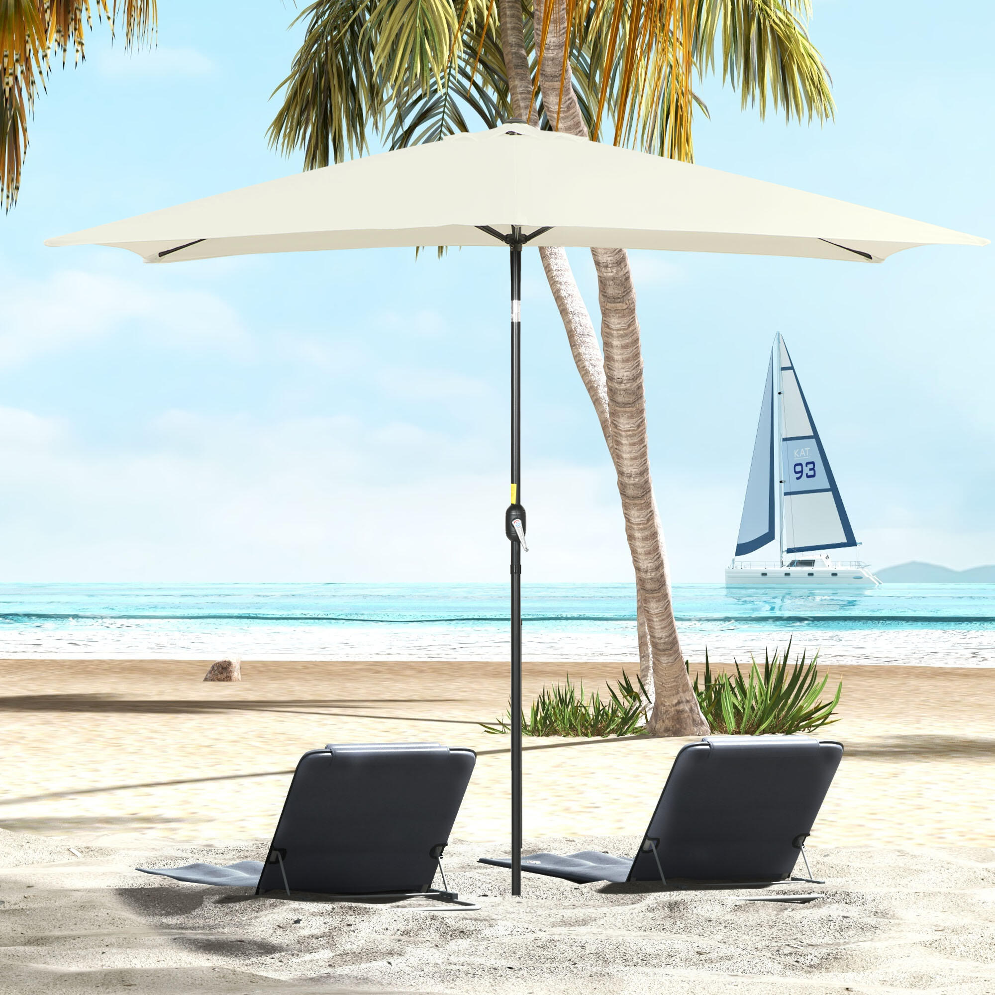 Sombrilla Outsunny 195x295x253 cm Crema 2/7