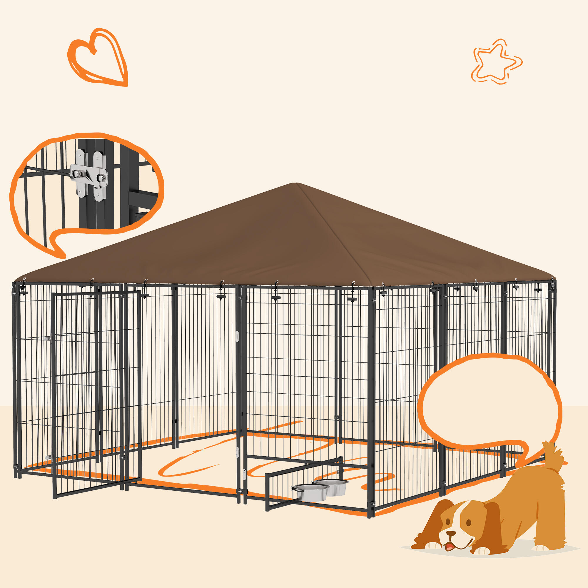 Parque para cães 211x211x151 cm preto e marrom PawHut 4/7