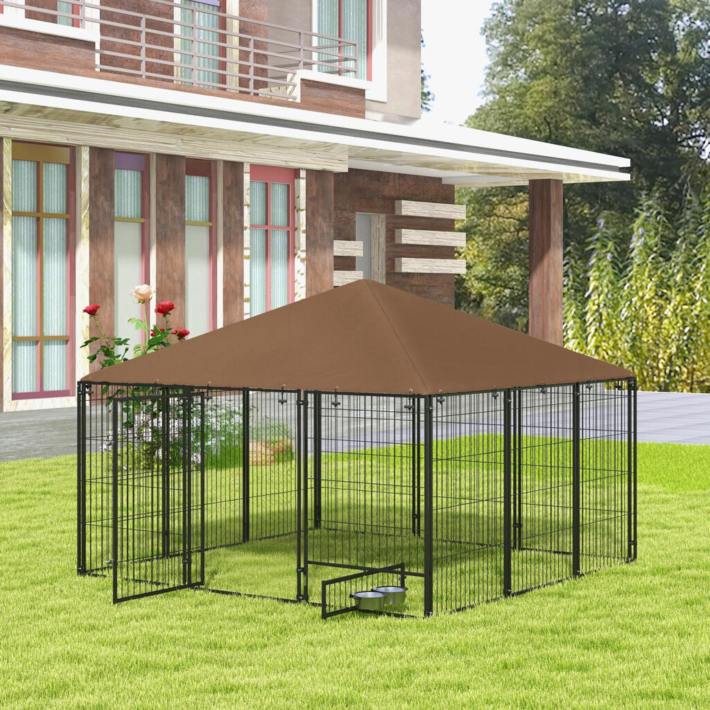 Parque para cães 211x211x151 cm preto e marrom PawHut 2/7
