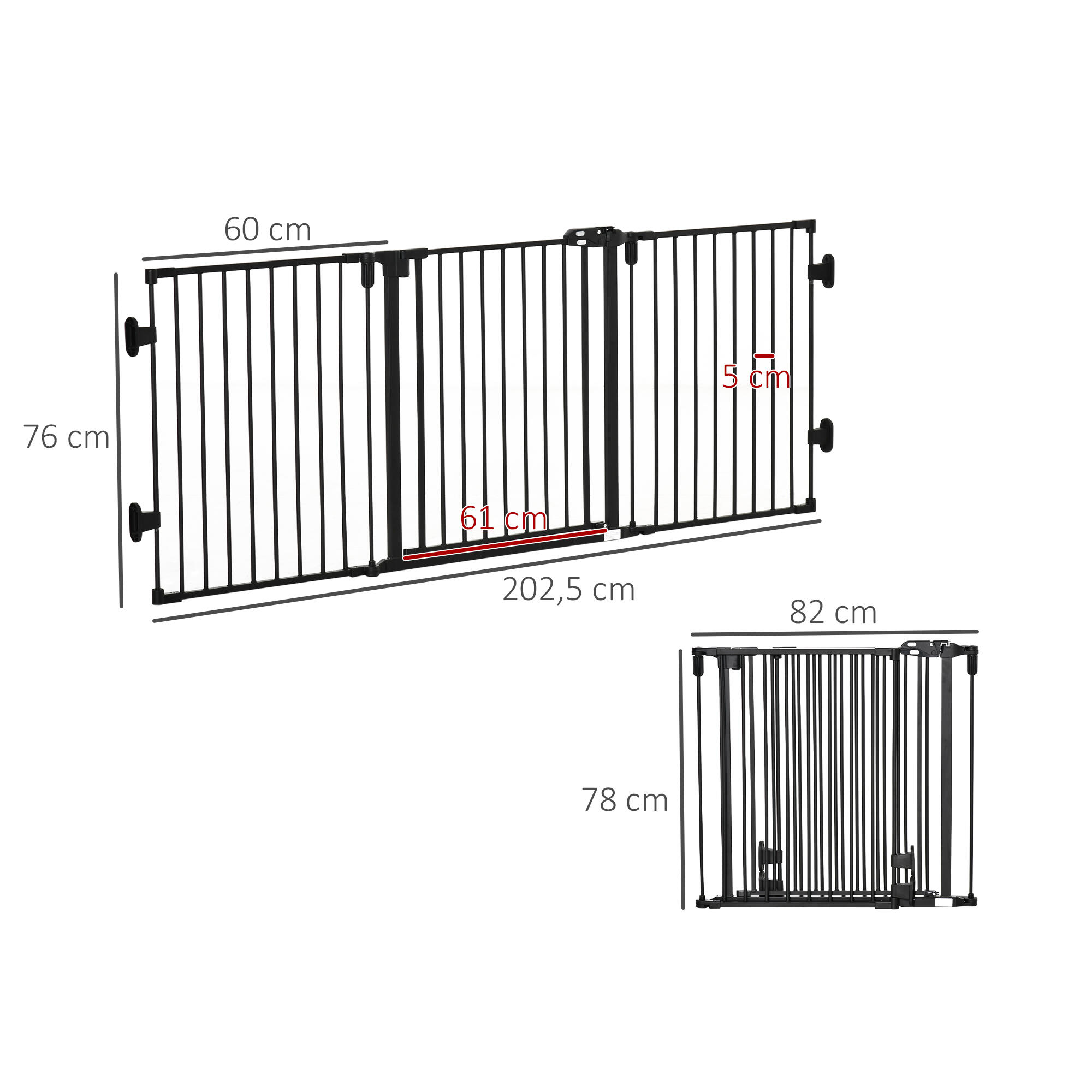 Barrera para Perros PawHut 202.5x2x76 cm Negro 3/7