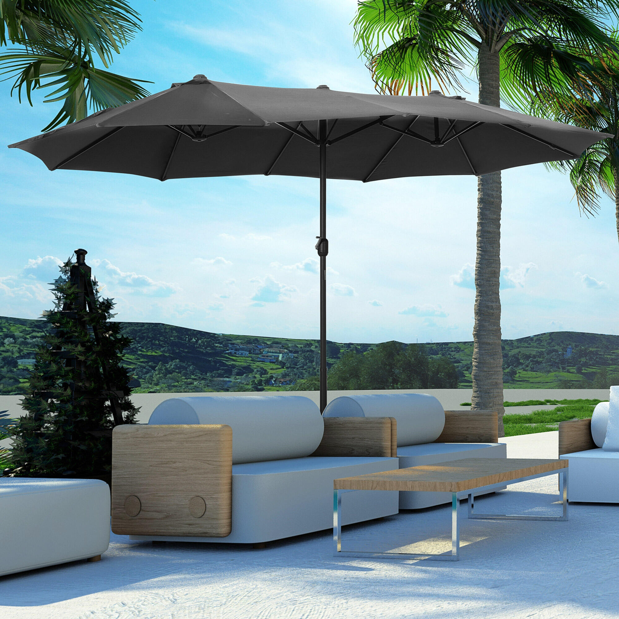 Chapéu de sol duplo 455x265x238 cm cinzento Outsunny 2/7
