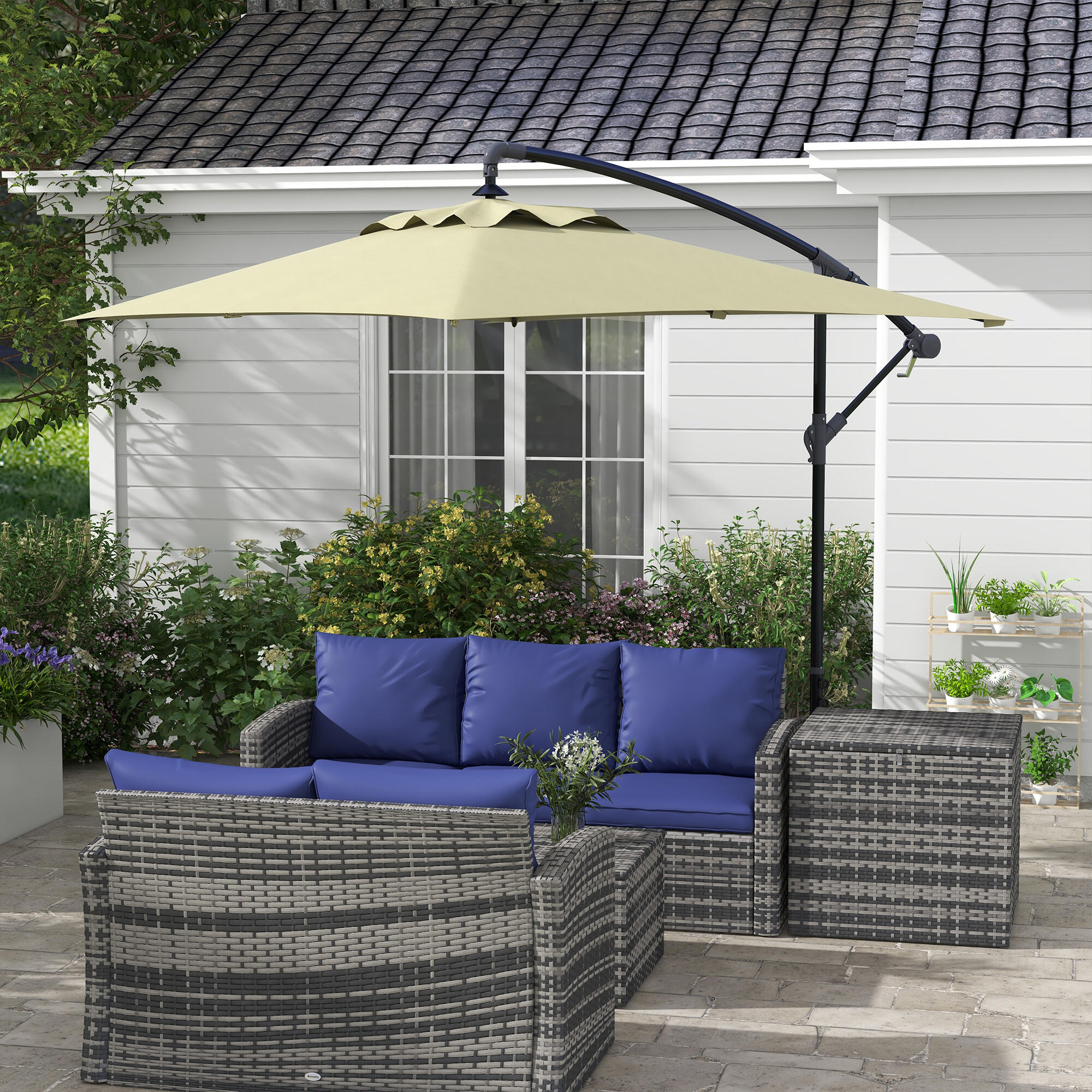 Parasol Excéntrico Outsunny 294x193x250 cm Beige 2/7