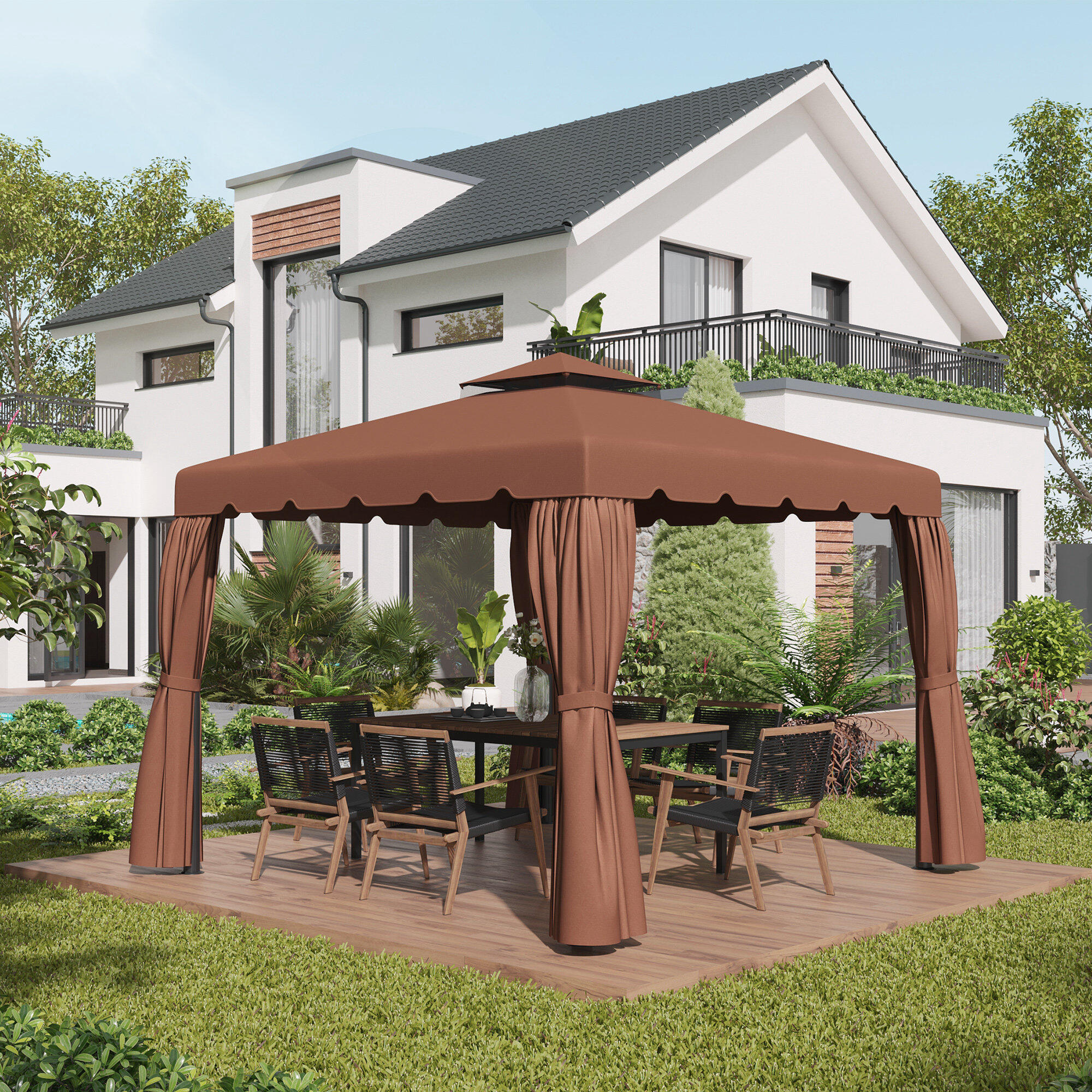 Toldo de substituição para pérgola 300x300 cm marrom Outsunny 2/7