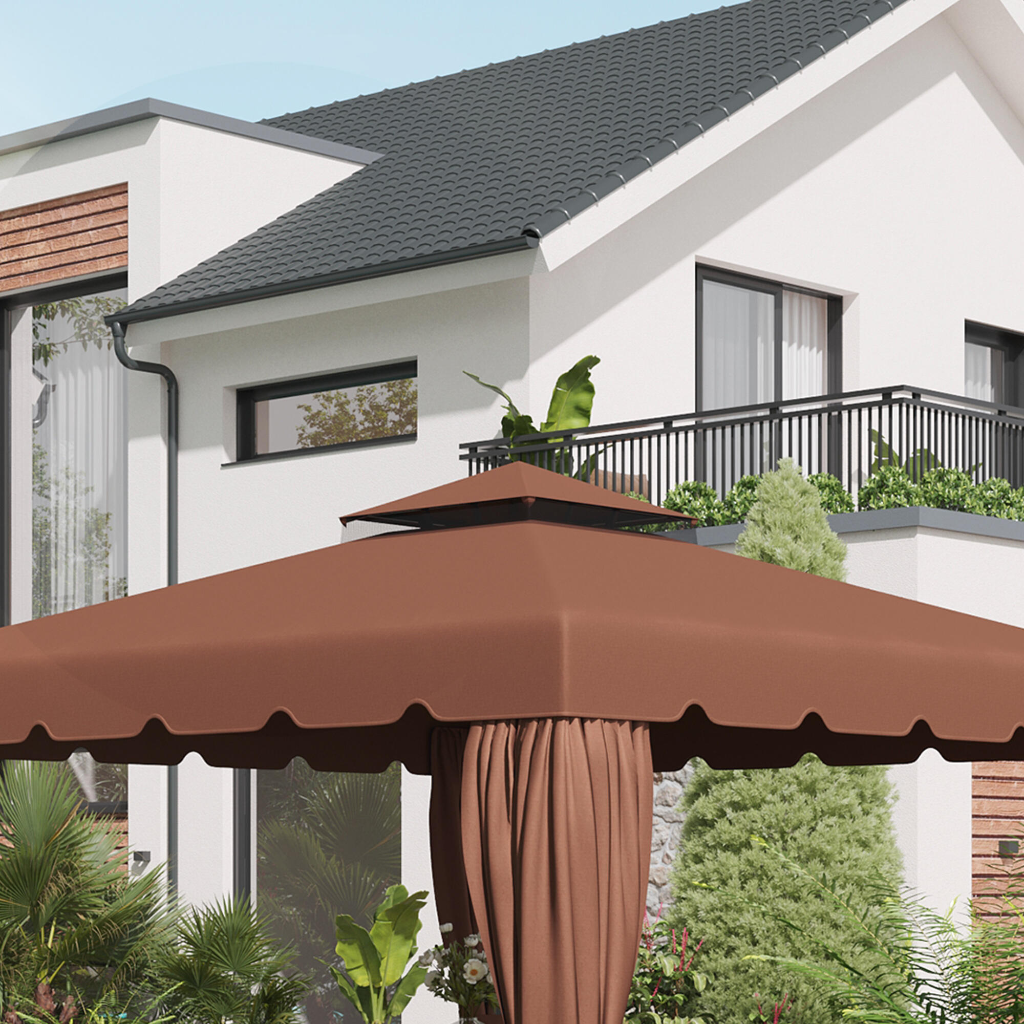 Toldo de substituição para pérgola 300x300 cm marrom Outsunny 4/7