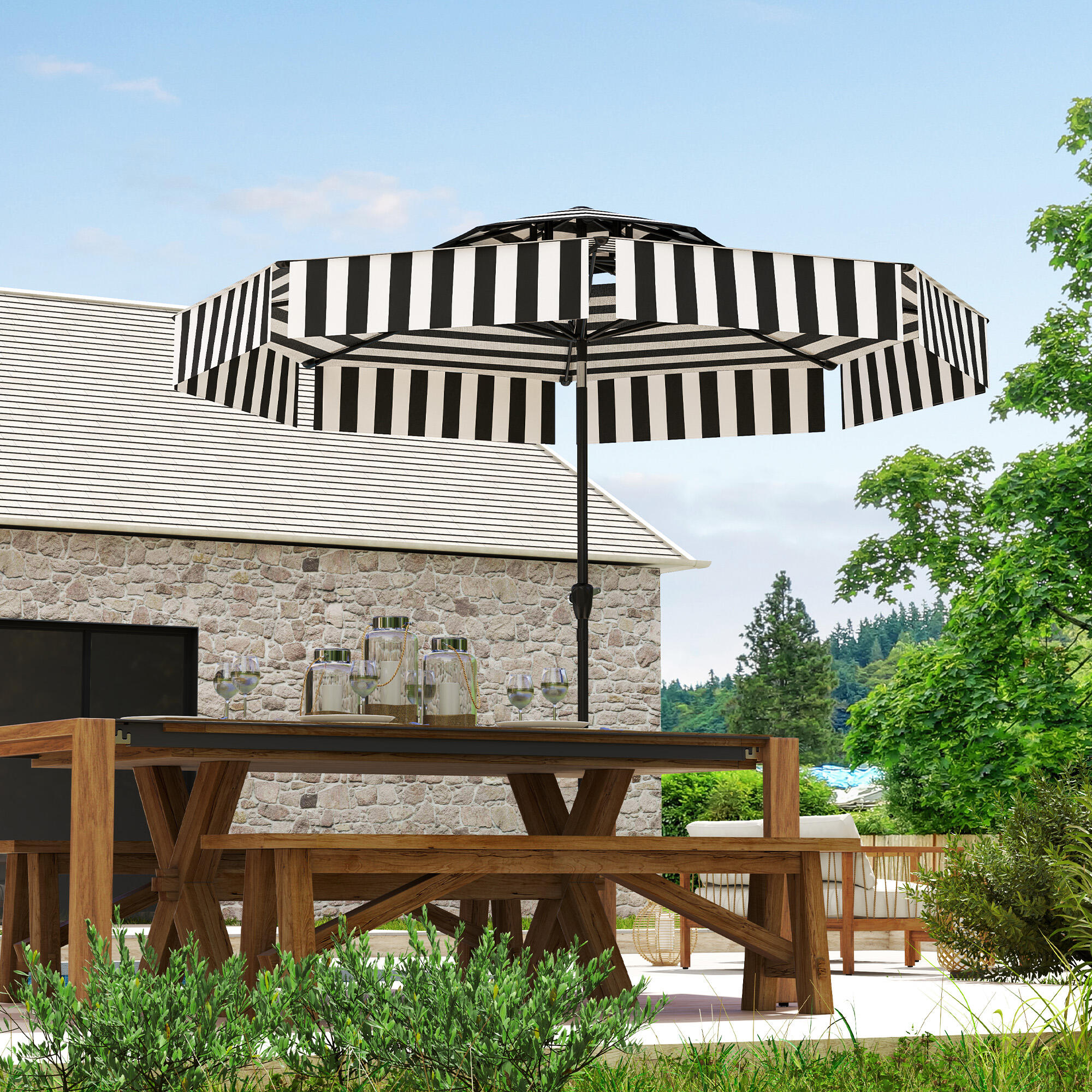 Sombrilla Outsunny 263x263x251 cm Negro y Blanco 2/7