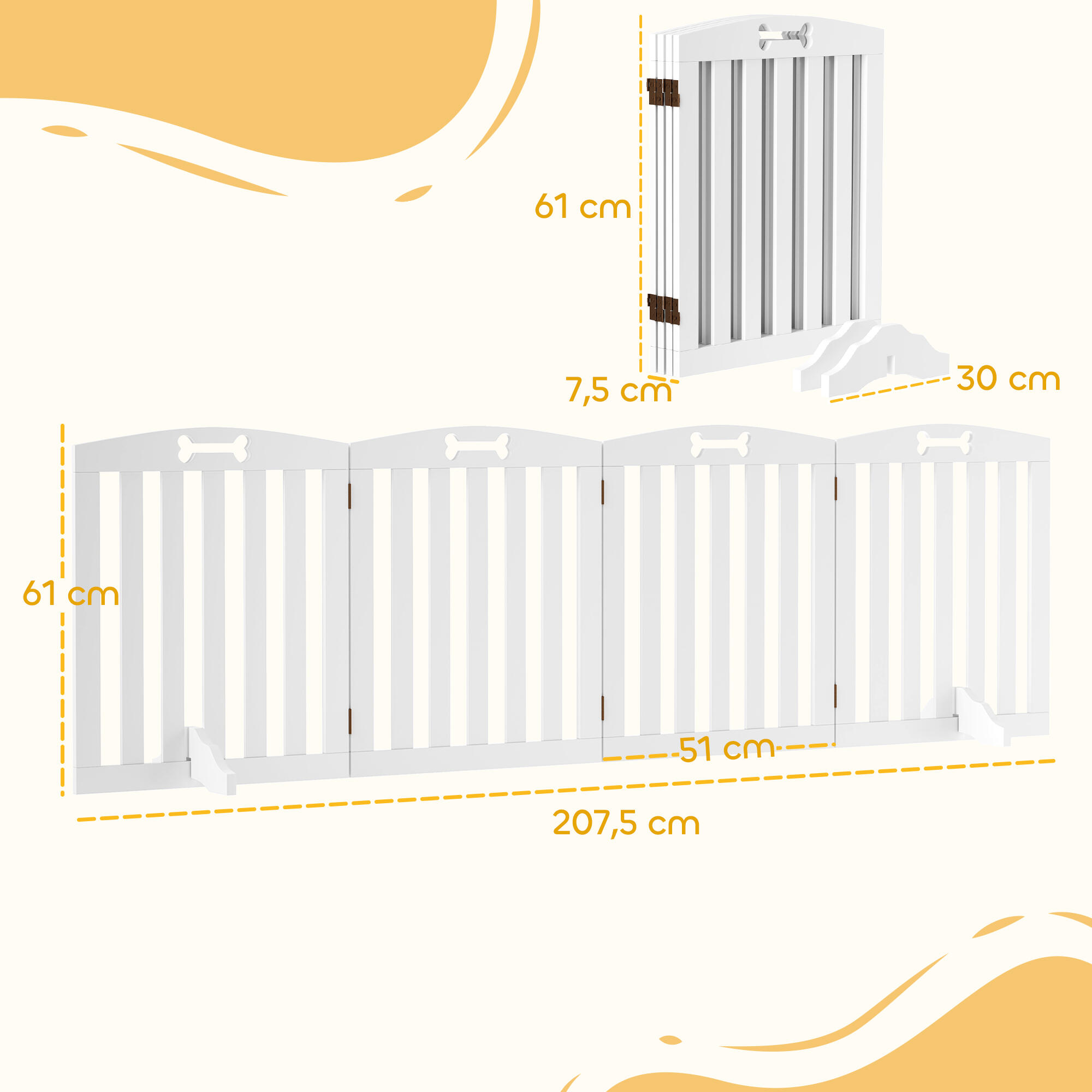 Barrera de Seguridad PawHut 207.5x30x61 cm Blanco 3/7