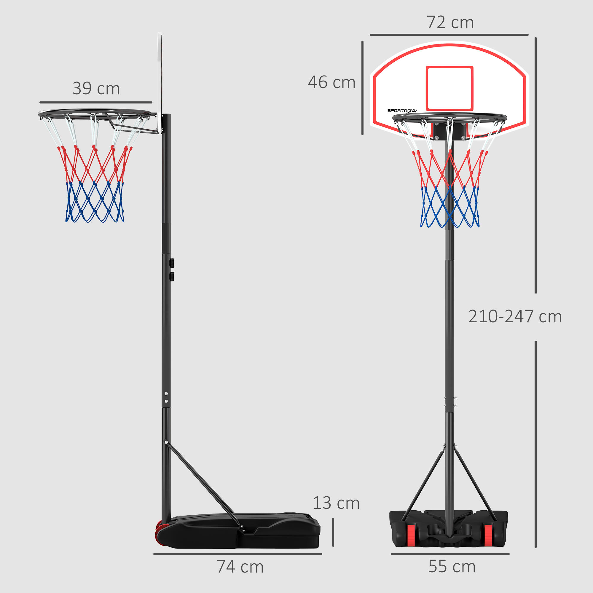 Tabela de basquetebol 75x55x247 cm preto SPORTNOW 3/7