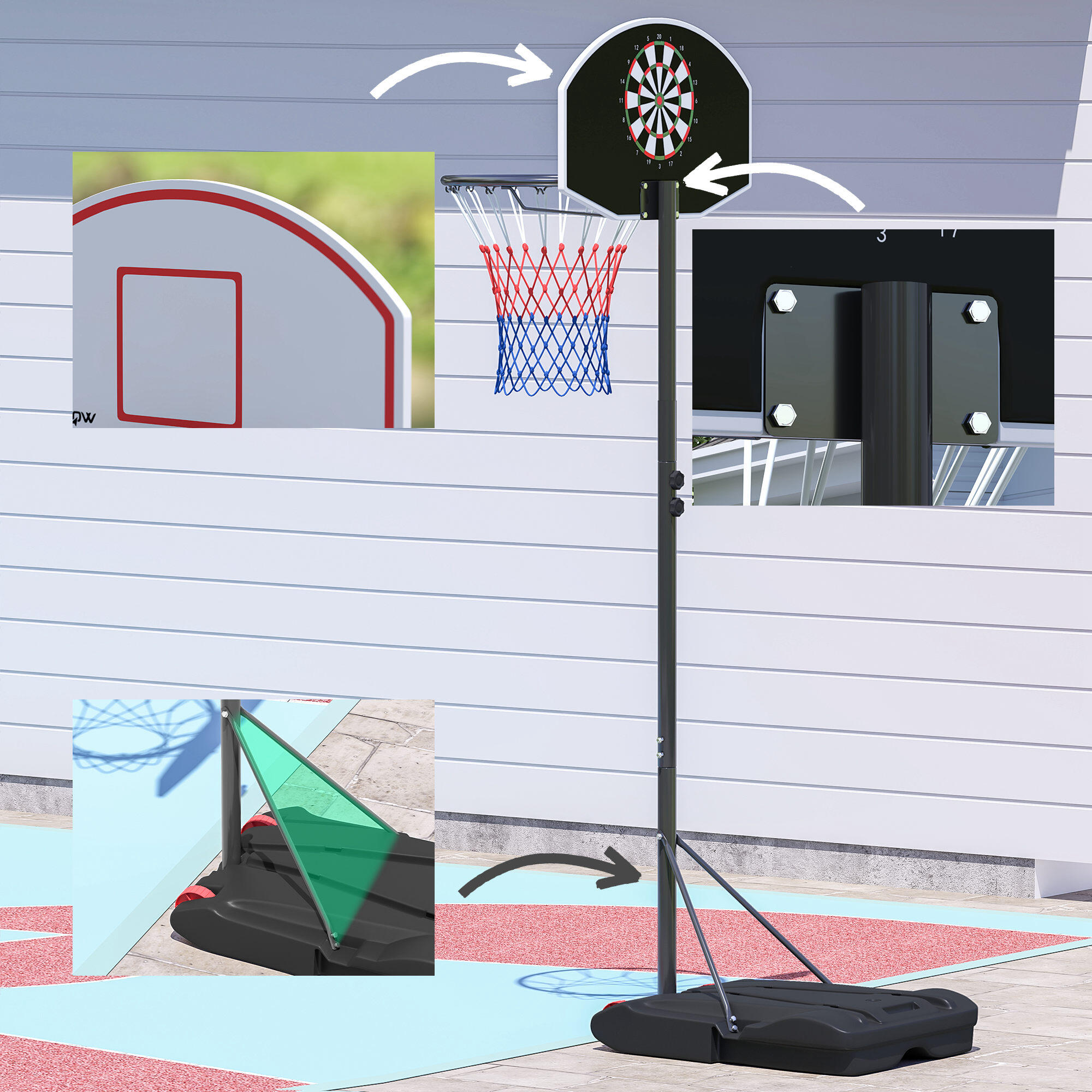 Tabela de basquetebol 75x55x247 cm preto SPORTNOW 4/7