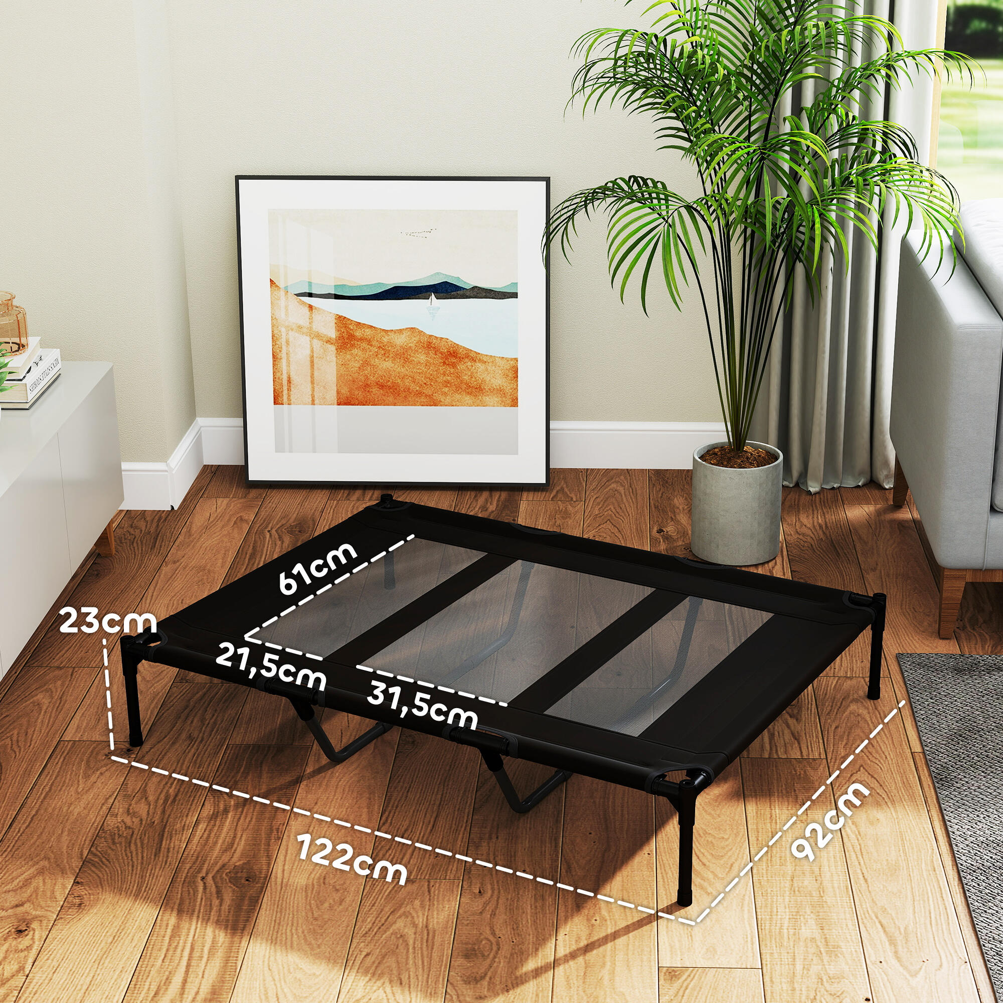 Cama elevada para cães 122x92x23 cm preto PawHut 3/7