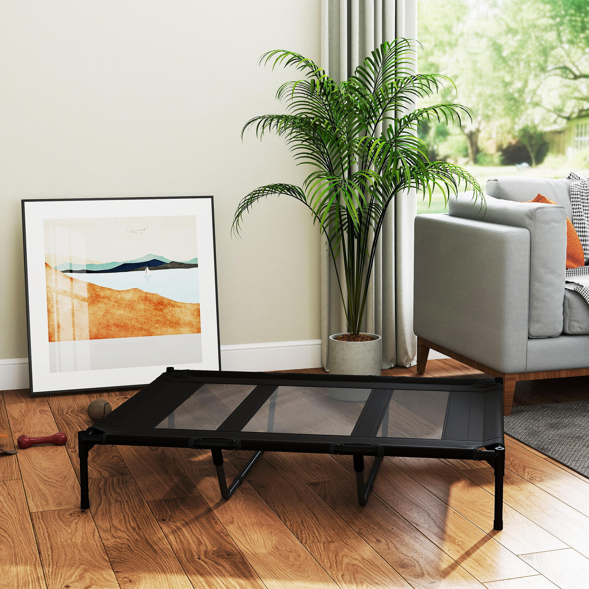 Cama elevada para cães 122x92x23 cm preto PawHut 2/7