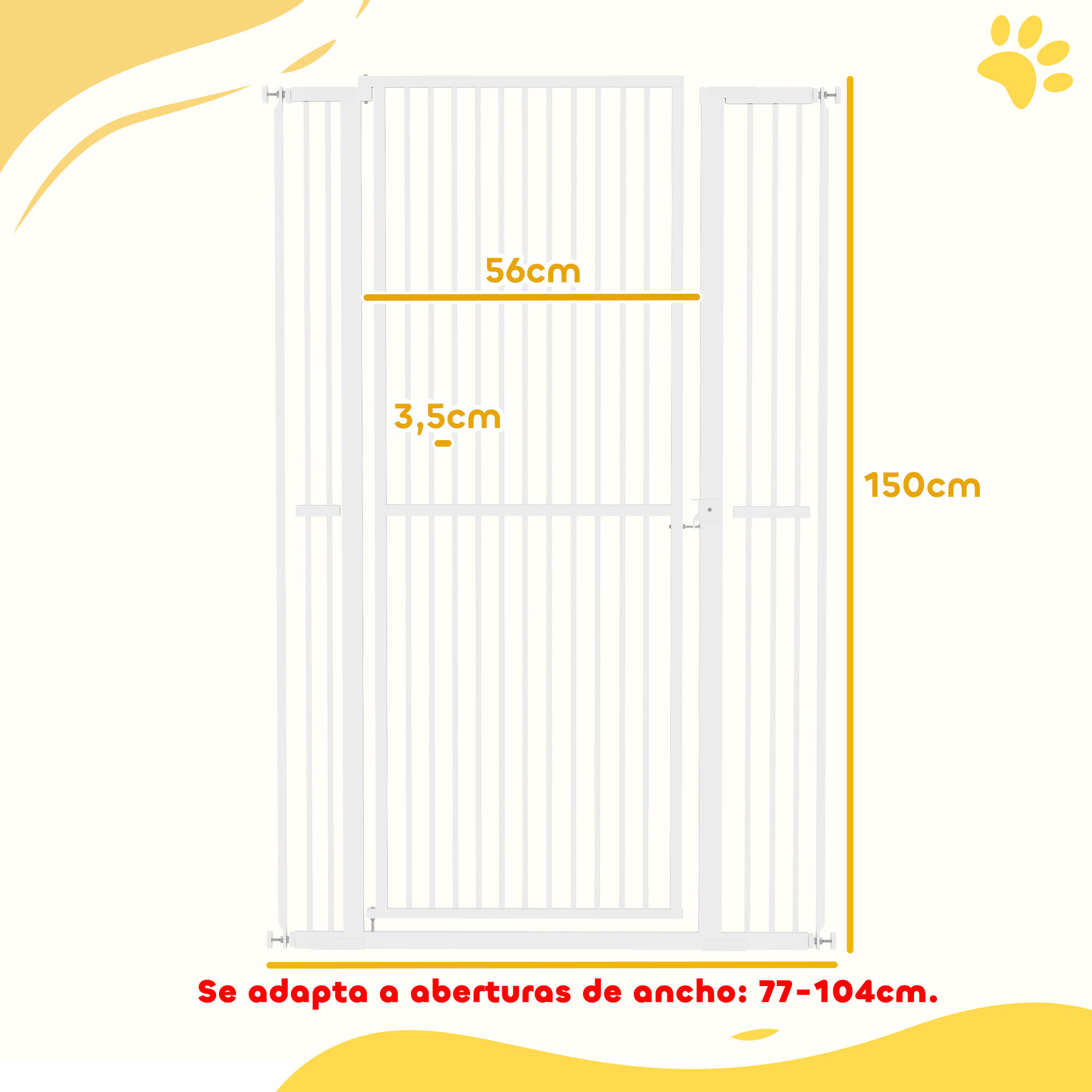 Barreira de segurança cães 104x3.5x150 cm branco PawHut 3/7