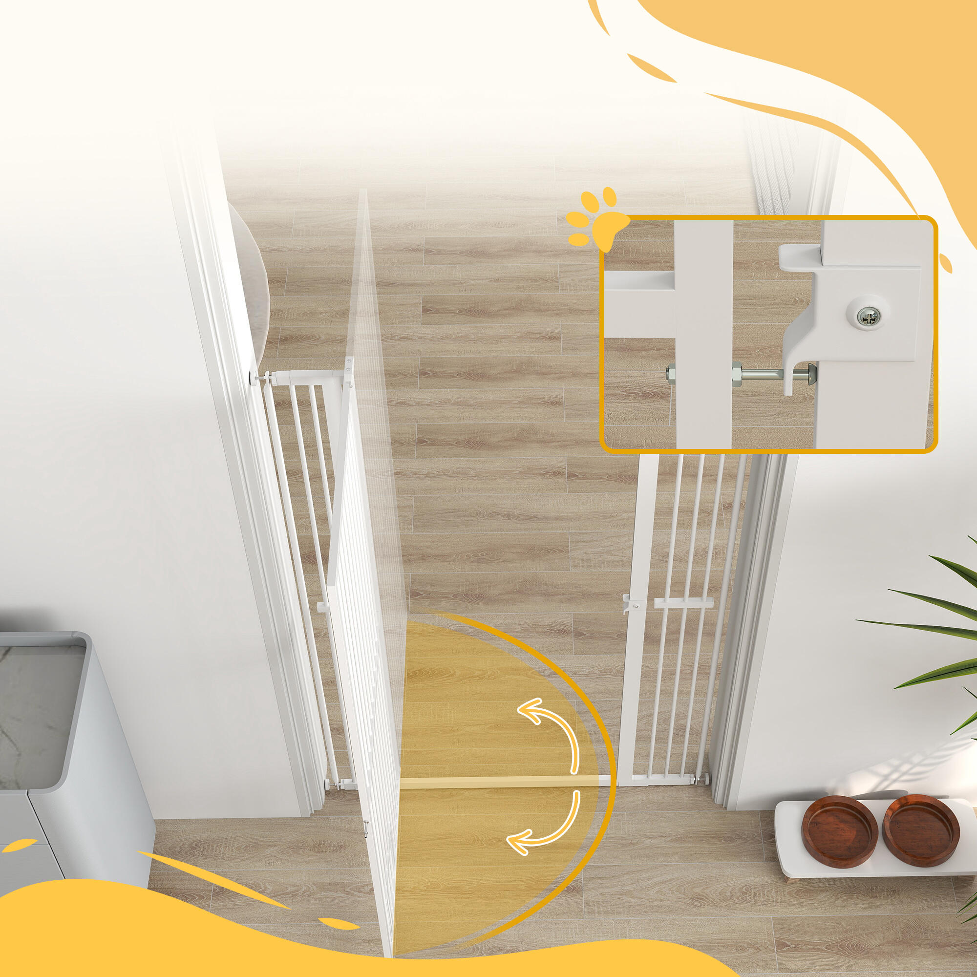 Barreira de segurança cães 104x3.5x150 cm branco PawHut 4/7