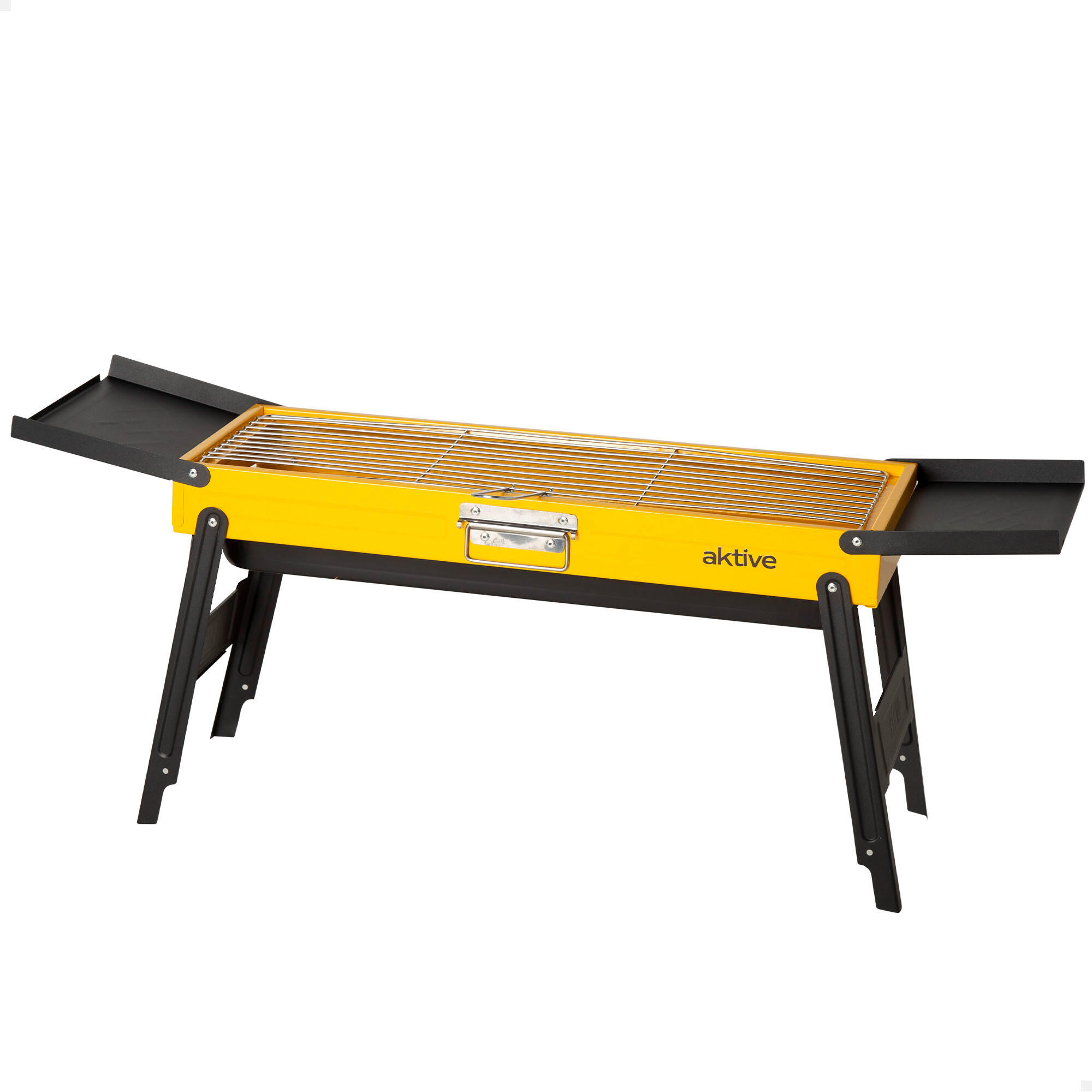 Aktive churrasqueira dobrável a carvão aço 89x22x32 cm com bandejas laterais