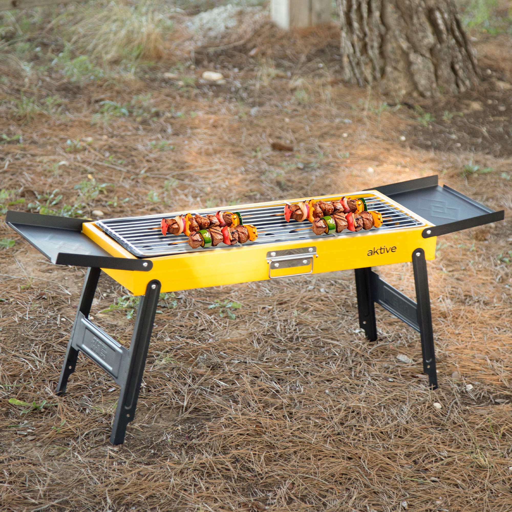 Aktive Barbecue pliant au charbon de bois en acier 89x22x32 cm avec plateaux 2/7