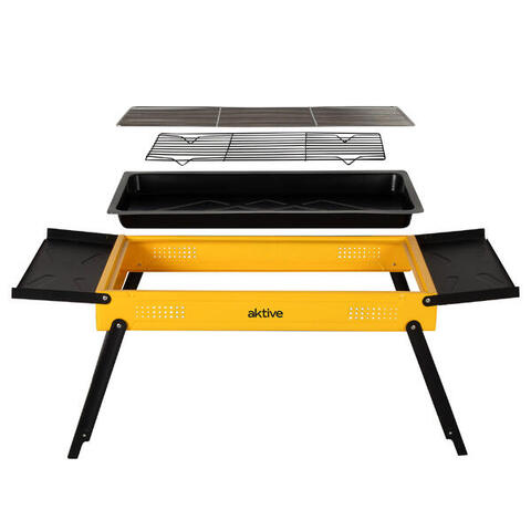 AKTIVE Barbecue A Carbone Pieghevole: Acciaio Smaltato, 89 Cm, Con Vassoi Laterali
