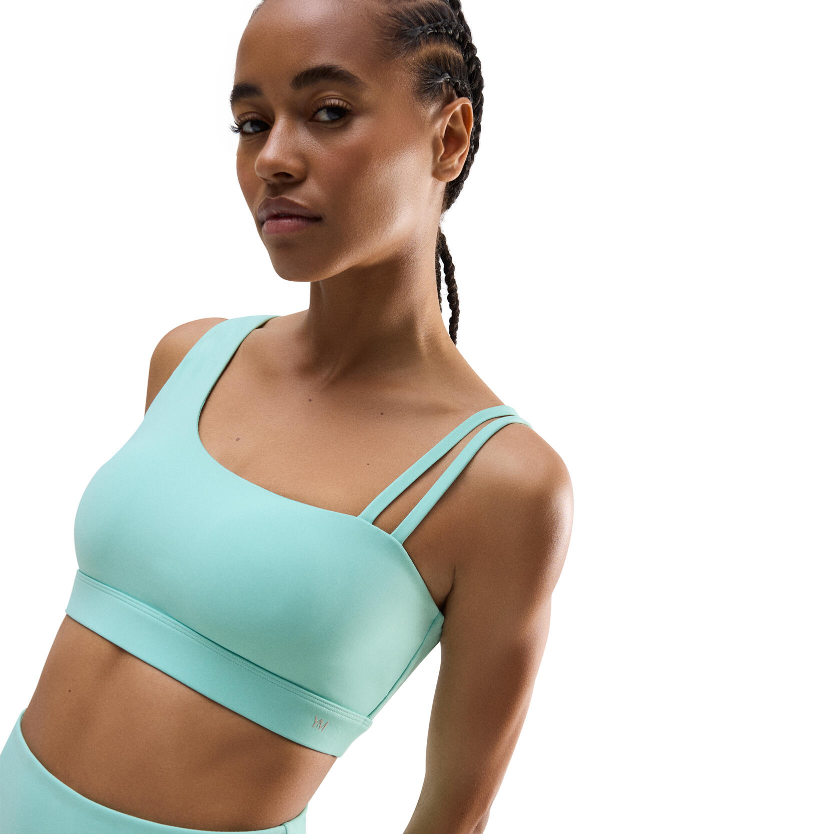 Brassière de sport asymétrique maintien léger bleu clair 3/6