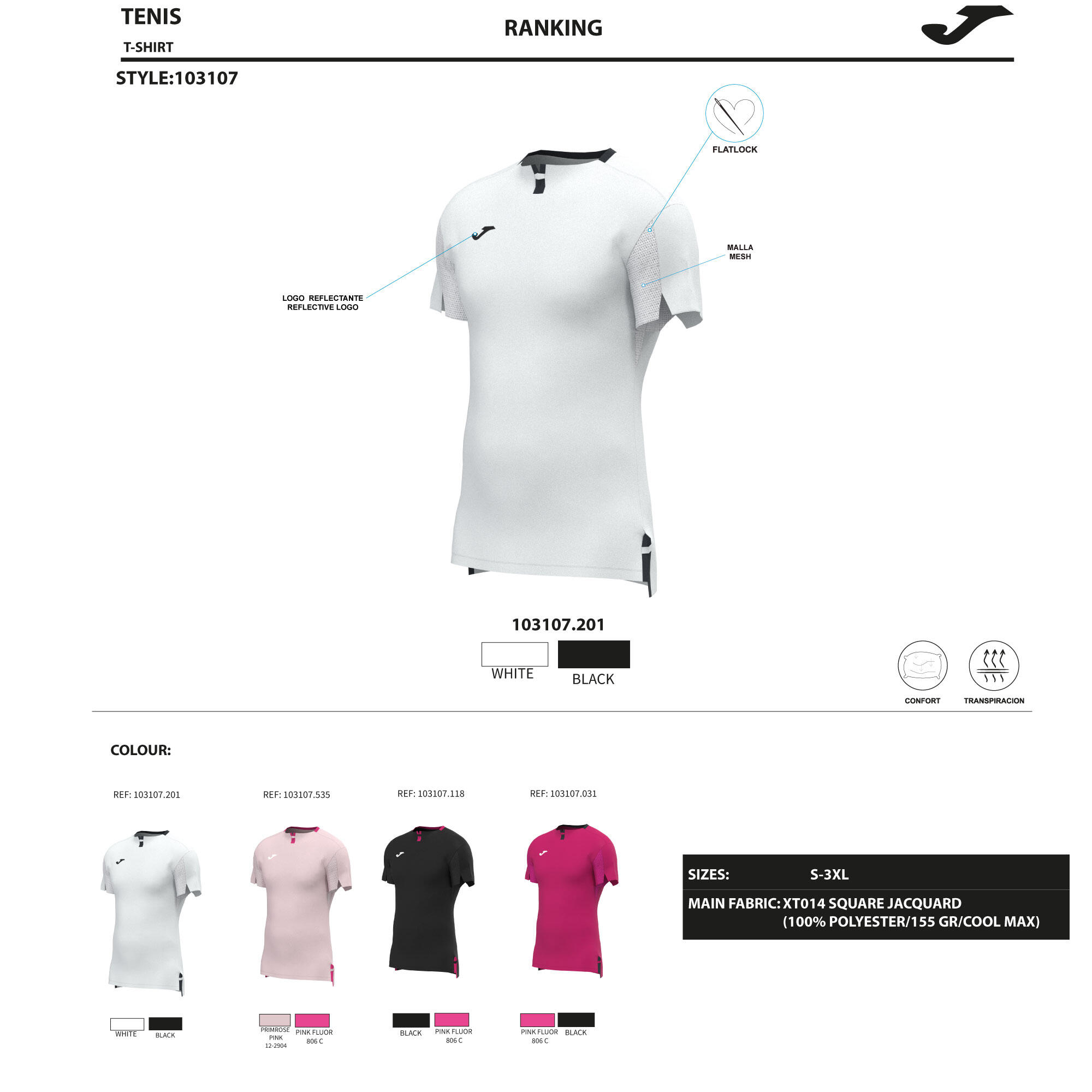 Maillot Manches Courtes Padel Homme Joma Ranking Rose 5/5