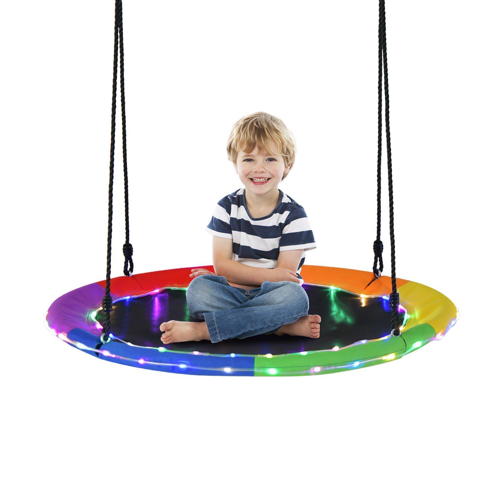 100cm Saucer Tree Swing Seat 300KG Outdoor Hammock w/LED Lights Colorful
