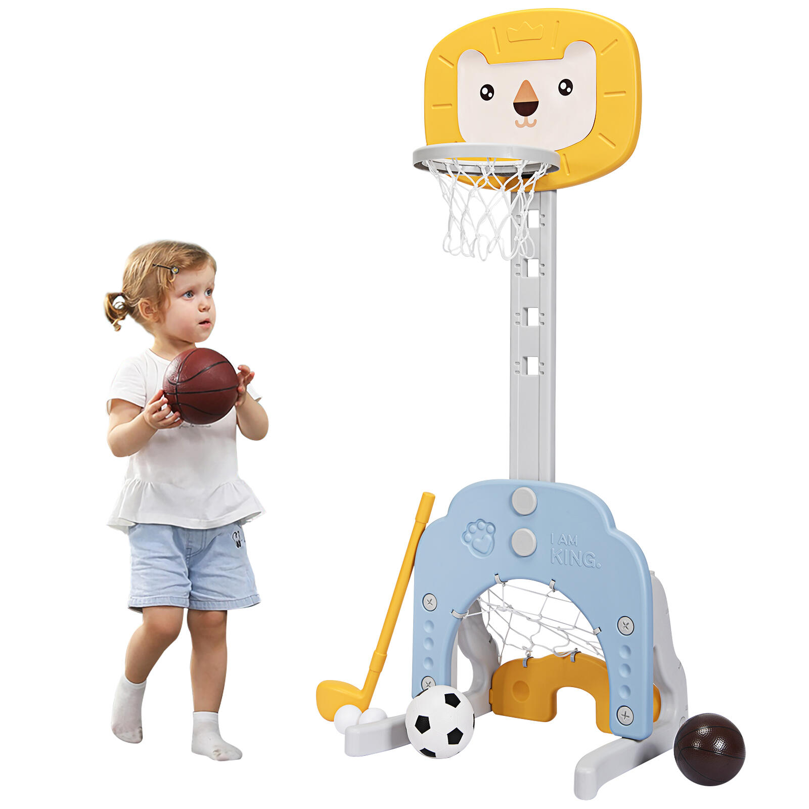 3-in-1 Basketball Hoop Set Football Golf Sports Activity Center Yellow