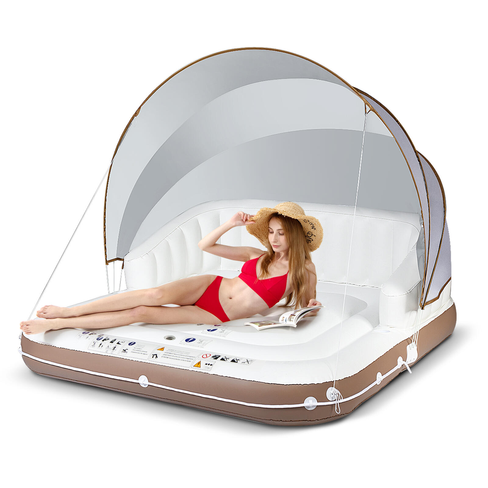 Canopy Island Inflatable Pool Float Lounge w/Cup Holders Summer Beach Seaside