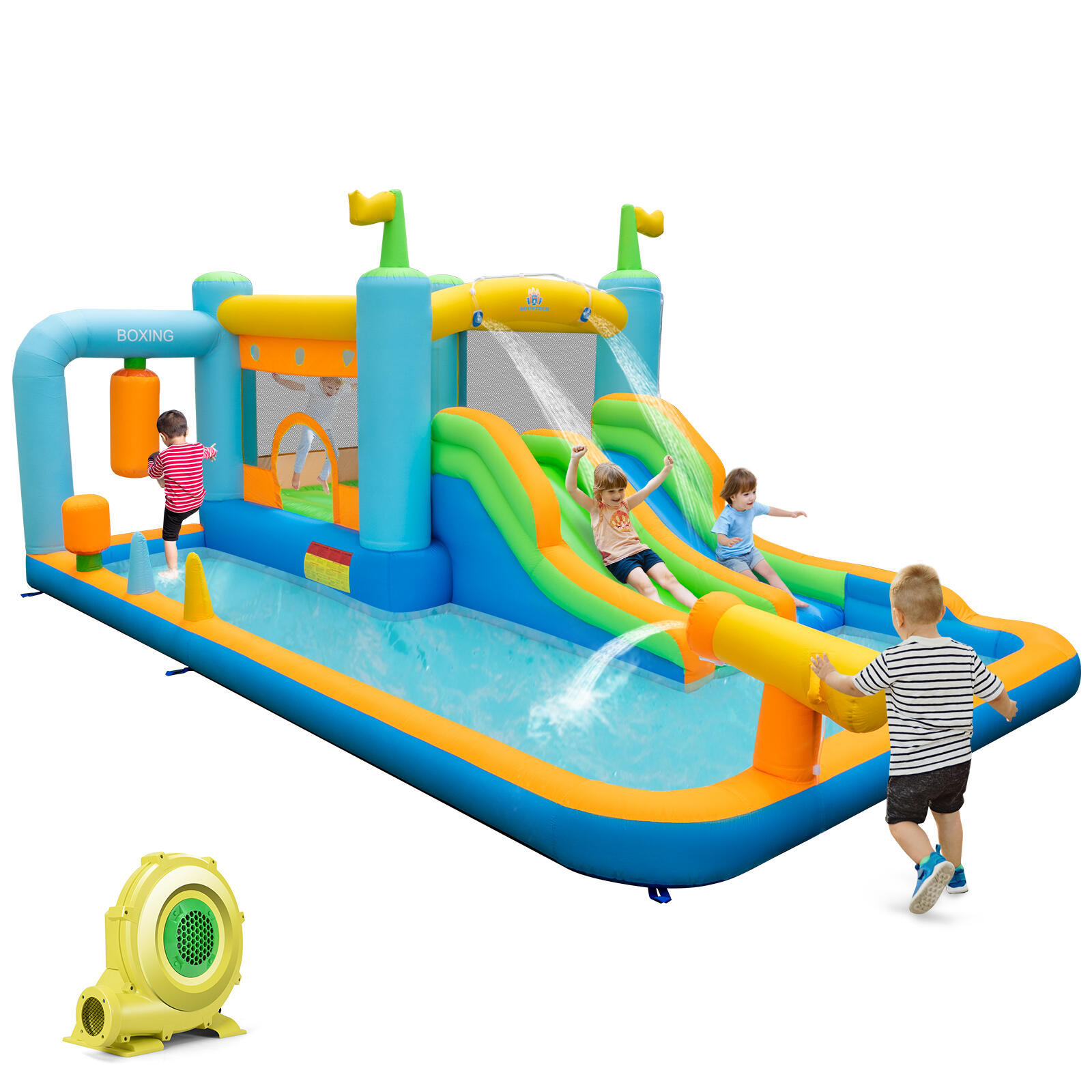 Inflatable Jumping Castle Water Slide Bounce House Splash Pool w/680W Blower