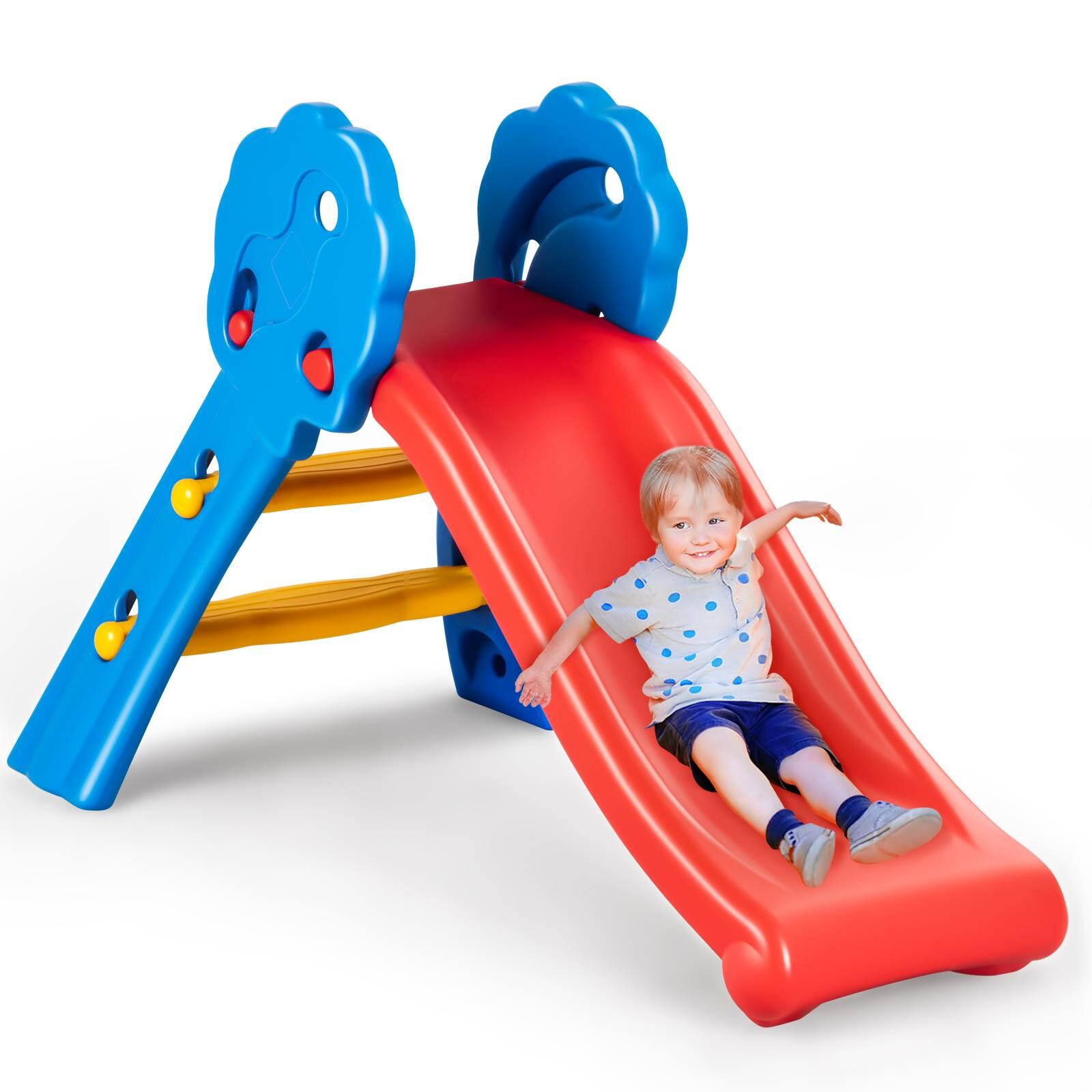 Kids Foldable Slide w/Non-Slip Pedal Portable Indoor Outdoor Playground Toy