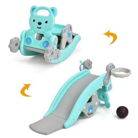 4-in-1 Kids Rocking Horse Play Slide Set Activity Center Ride On Toy Blue