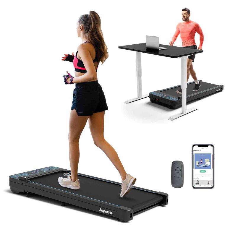 Walking pad under-desk treadmill with remote app control in black