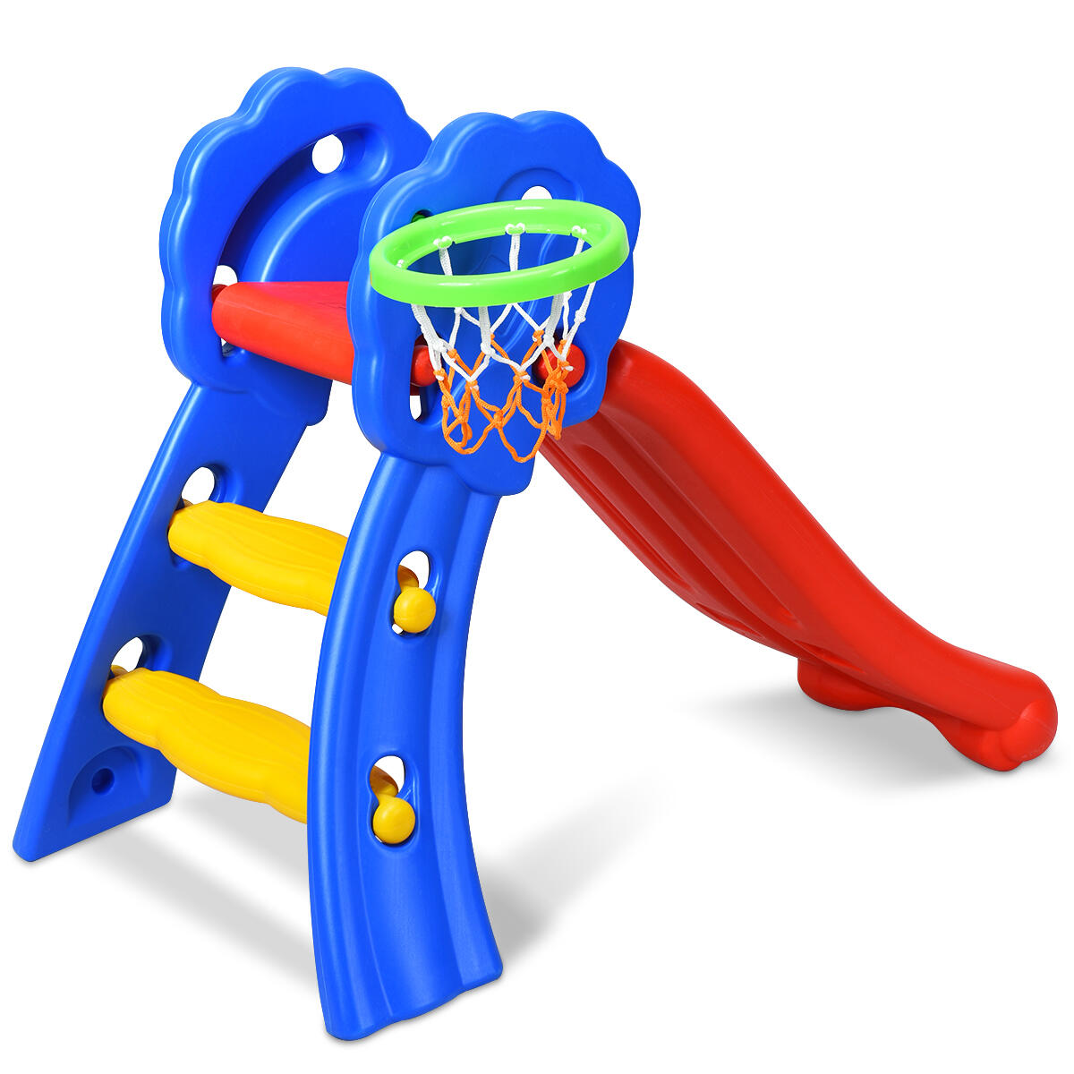 Foldable Slide Set Basketball Hoop Indoor Play Toys Playground Blue