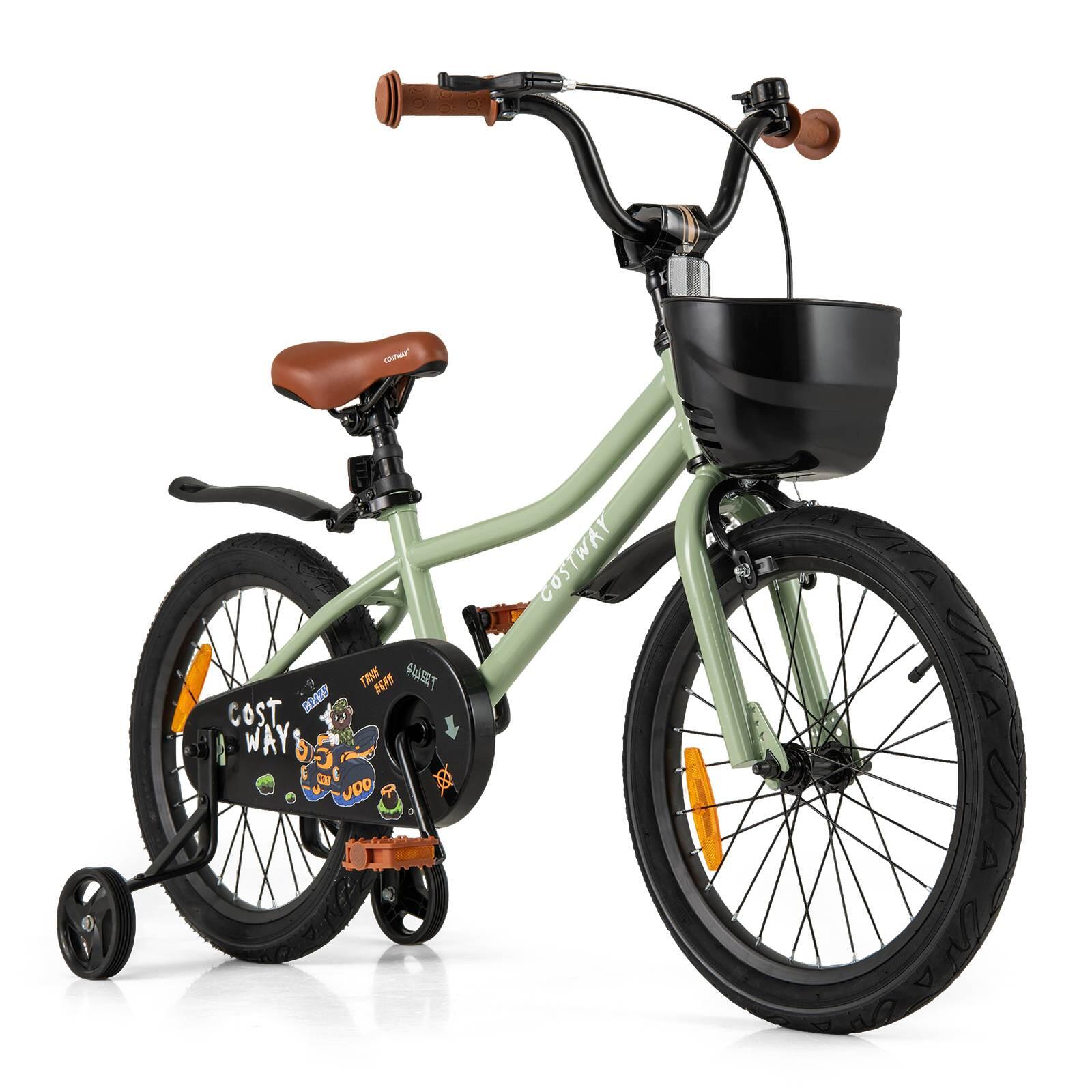 18" Kids Bike Bicycle w/Training Wheels & Adjustable Seat Push Pedal 4-8 Years
