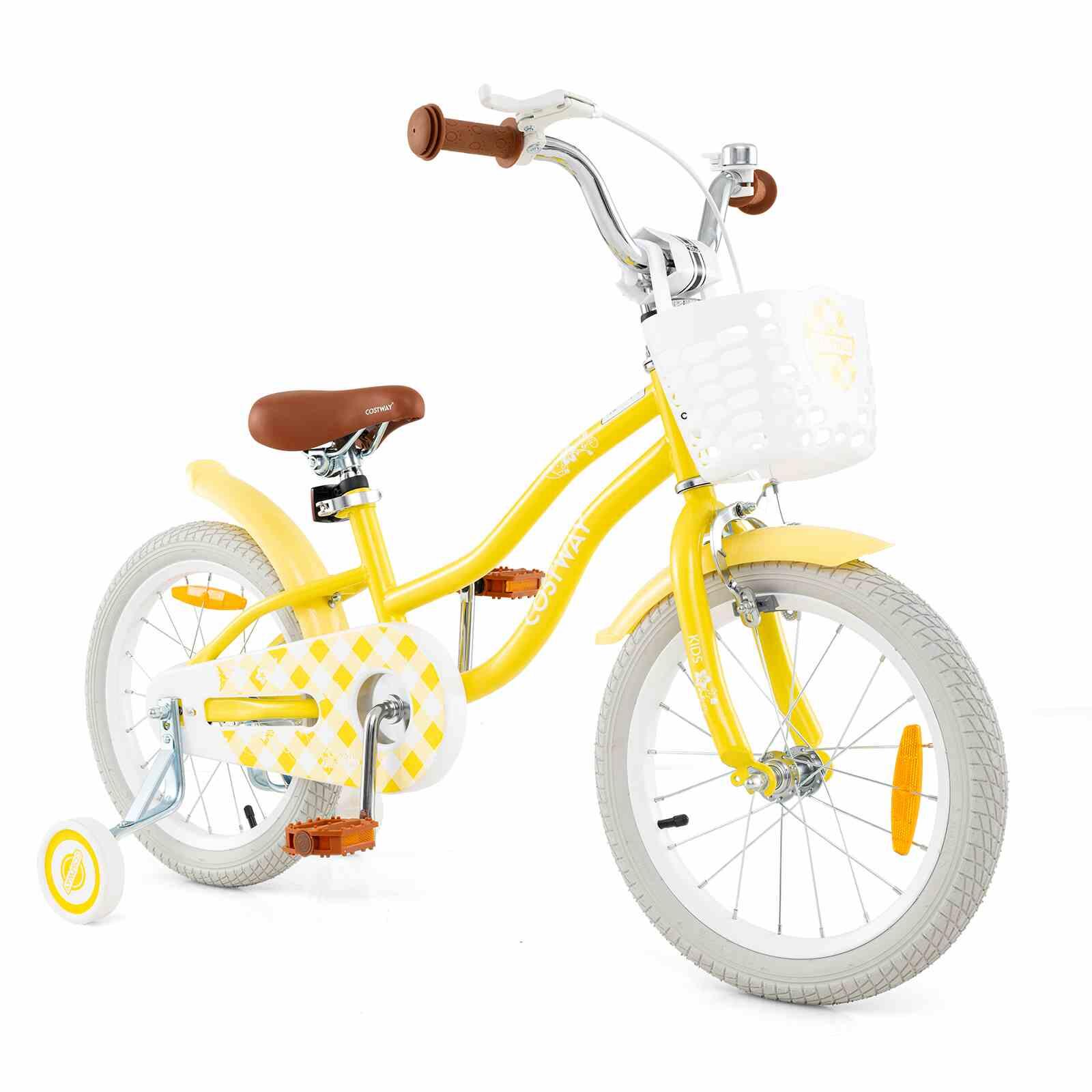 14'' Kids Learning Bikes w/Removable Basket Girls Beginner Yellow - 3-5 Years