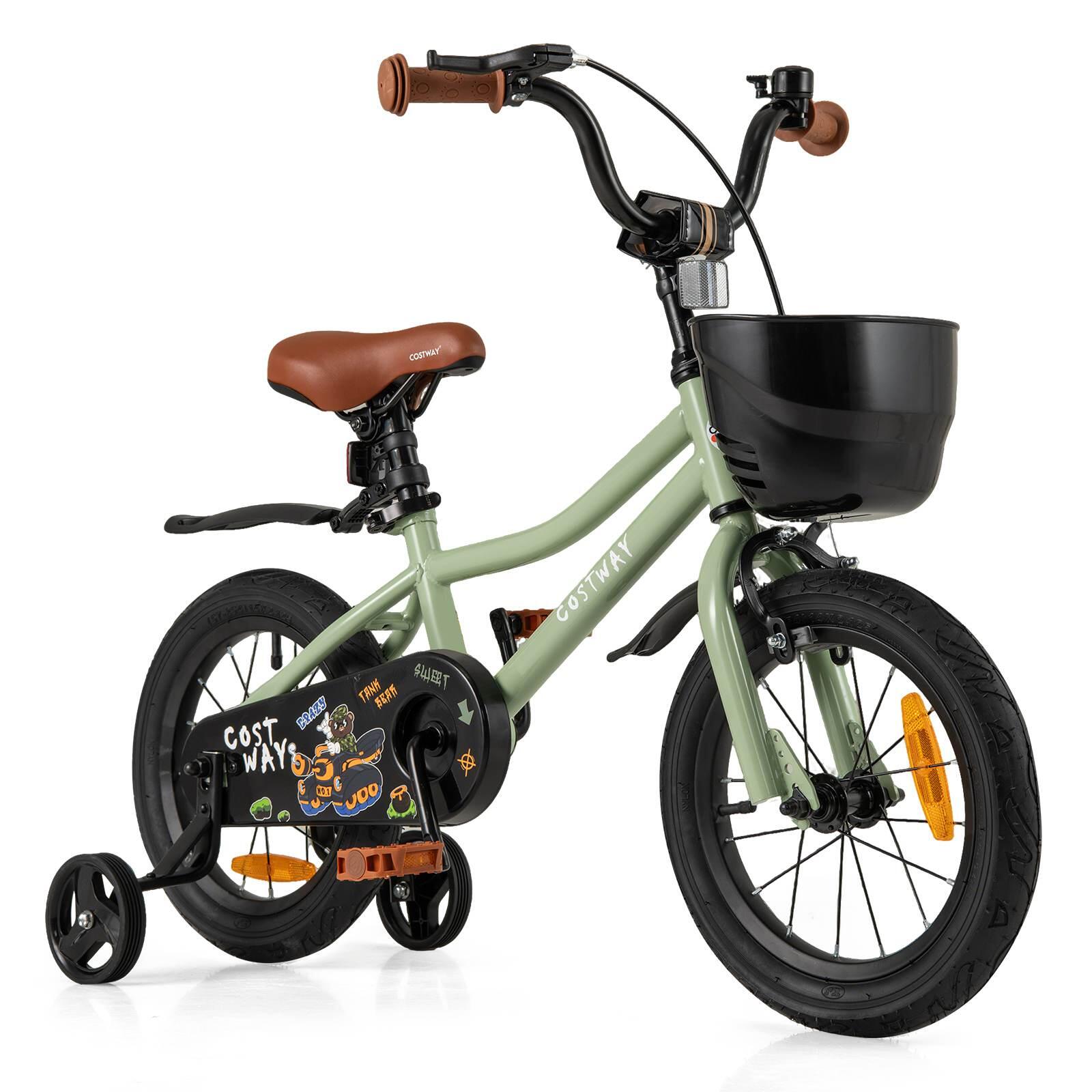14" Kids Bike Bicycle w/Training Wheels & Adjustable Seat Push Pedal - 3-5 Years