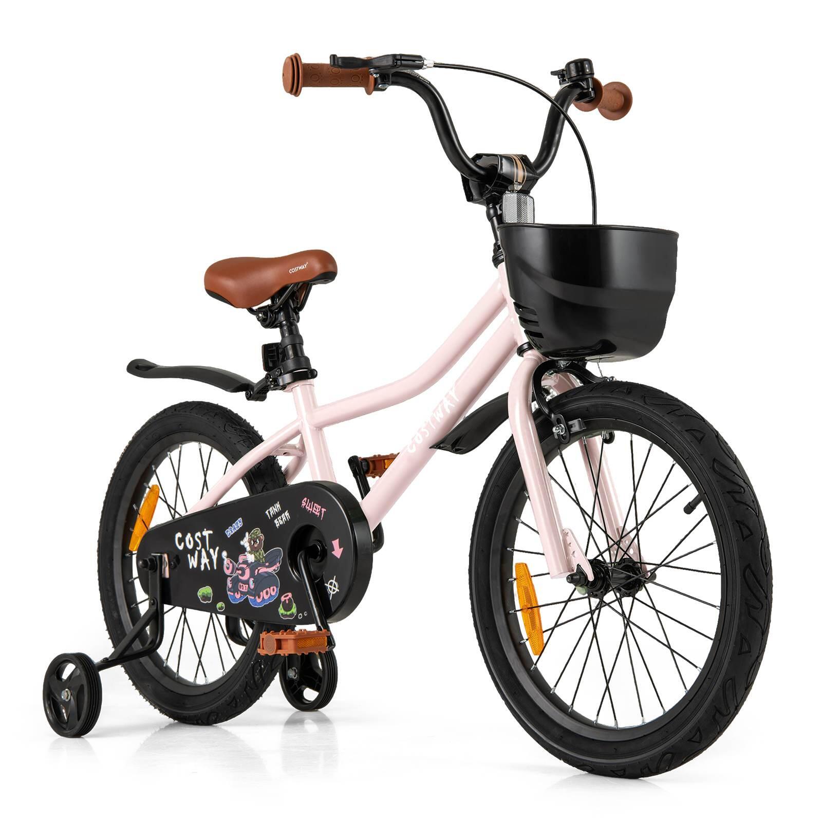 18" Kids Bike Bicycle w/Training Wheels & Adjustable Seat Push Pedal 4-8 Years