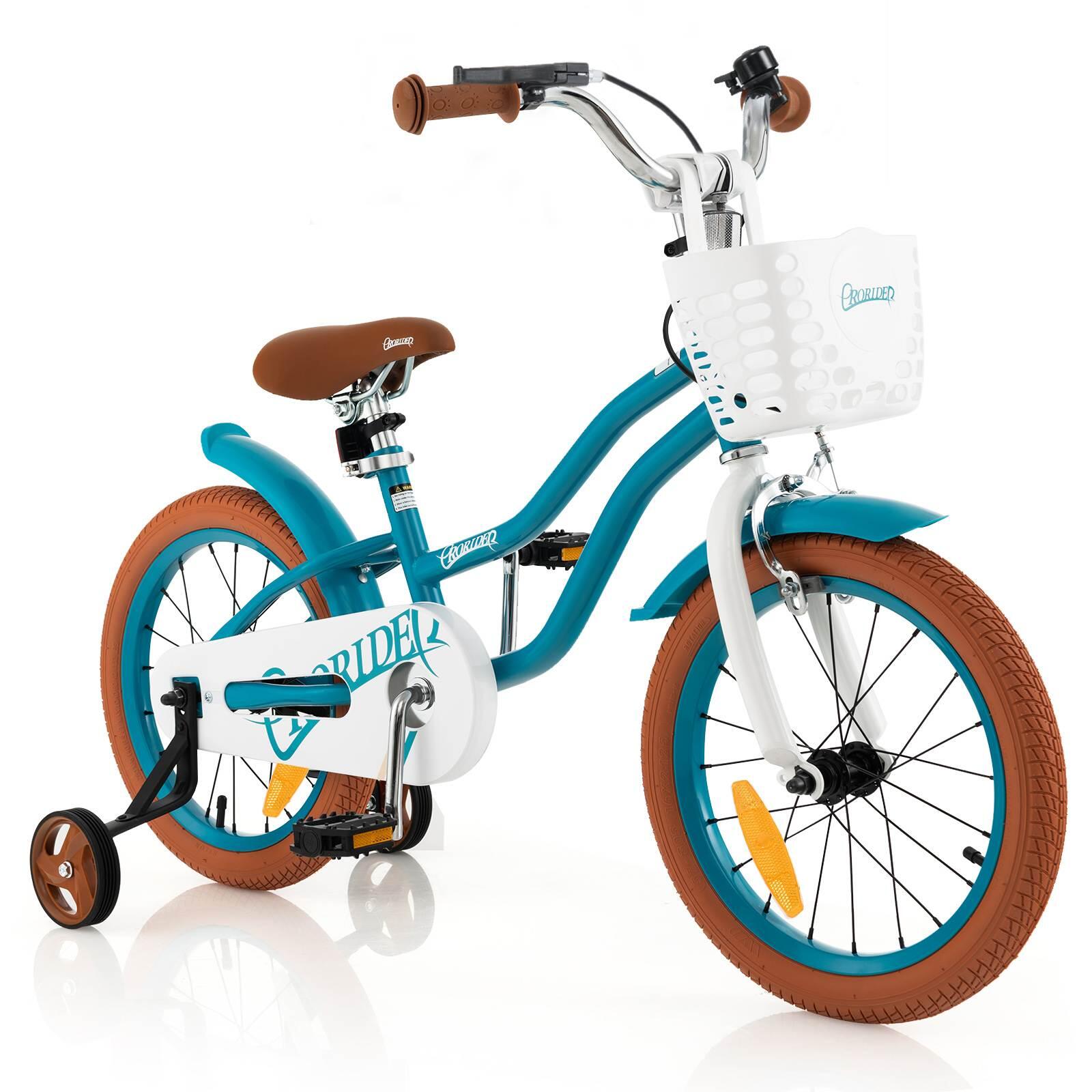 16'' Kids Learning Bikes w/Removable Basket Girls Beginner Turquoise - 4-7 Years