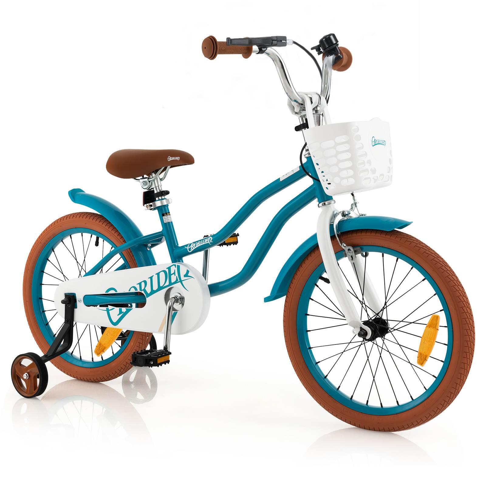 18'' Kids Learning Bikes w/Removable Basket Girls Beginner Turquoise - 4-8 Years