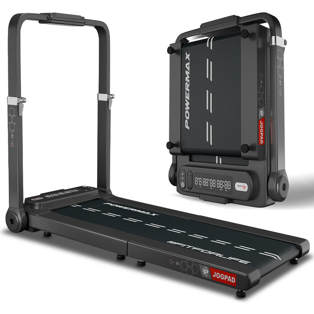 PowerMax Fitness JOGPAD (4HP Peak) Motorized Foldable Treadmill for Home Use with Handle, Remote Control, Max User 120kg, Top Sp