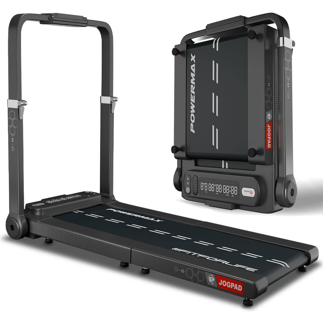 PowerMax Fitness JOGPAD (4HP Peak) Motorized Foldable Treadmill for Home Use with Handle, Remote Control, Max User 120kg, Top Speed 12kmph, Running Deck 1080mmx400mm, Bluetooth, iPad Holder, Speaker