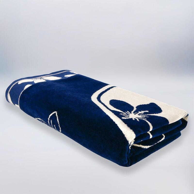 Serviette de plage éponge velours Jacquard Bleu 100x175 470g/m² - Patong