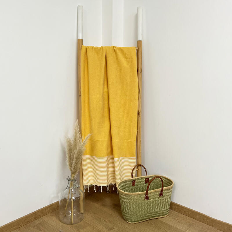 Fouta nid d'abeille traditionnelle Jaune 100x200 190g/m² - Mikanda Tournesol