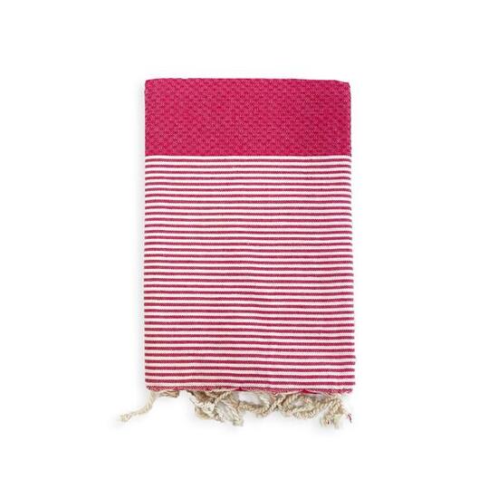 Fouta nid d’abeille traditionnelle - Mikanda Fuchsia - 100x200cm - 190g/m²