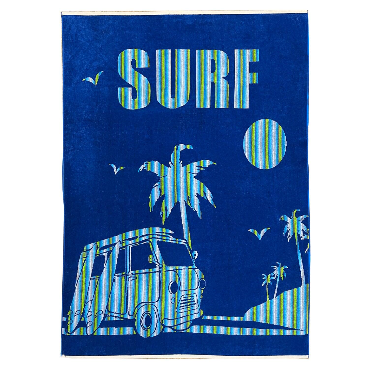 Le Comptoir De La Plage - Serviette De Plage Xl Éponge Velours Jacquard Bleu 140x180 400g/m² - Nyaralas - Serviette - Bleu - 48 Xl - Decathlon