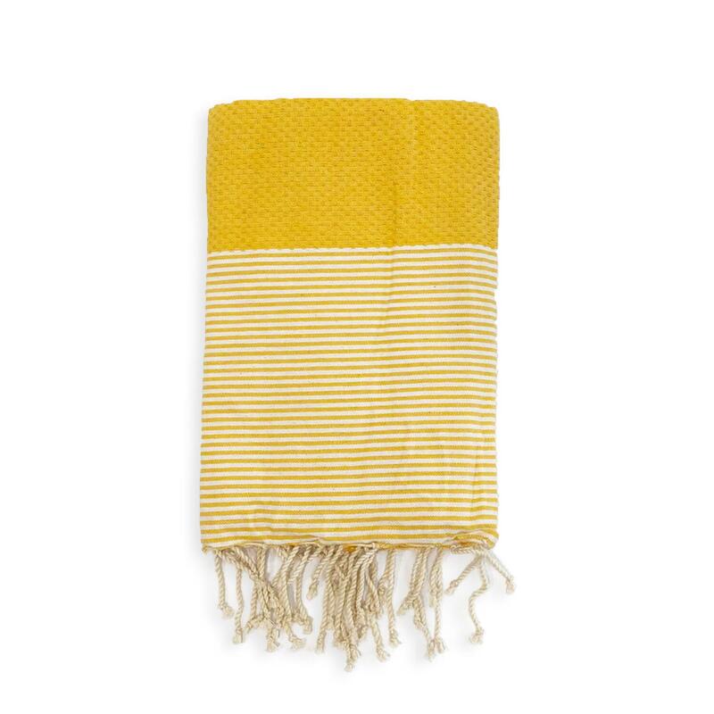 Fouta nid d'abeille traditionnelle Jaune 100x200 190g/m² - Mikanda Tournesol