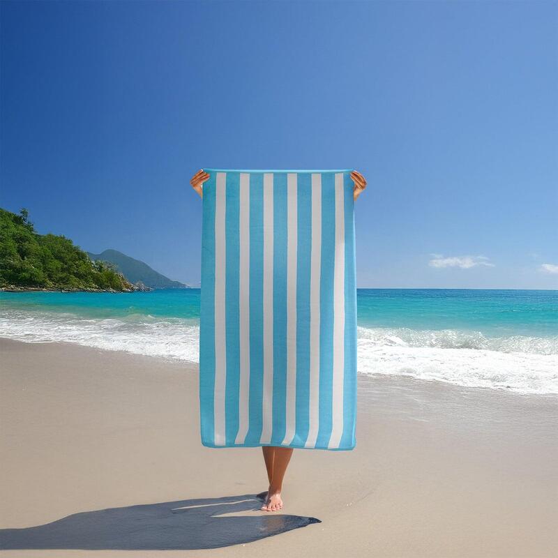 Serviette de plage éponge velours Jacquard Bleu 100x175 - Bahia Bleu Turquoise