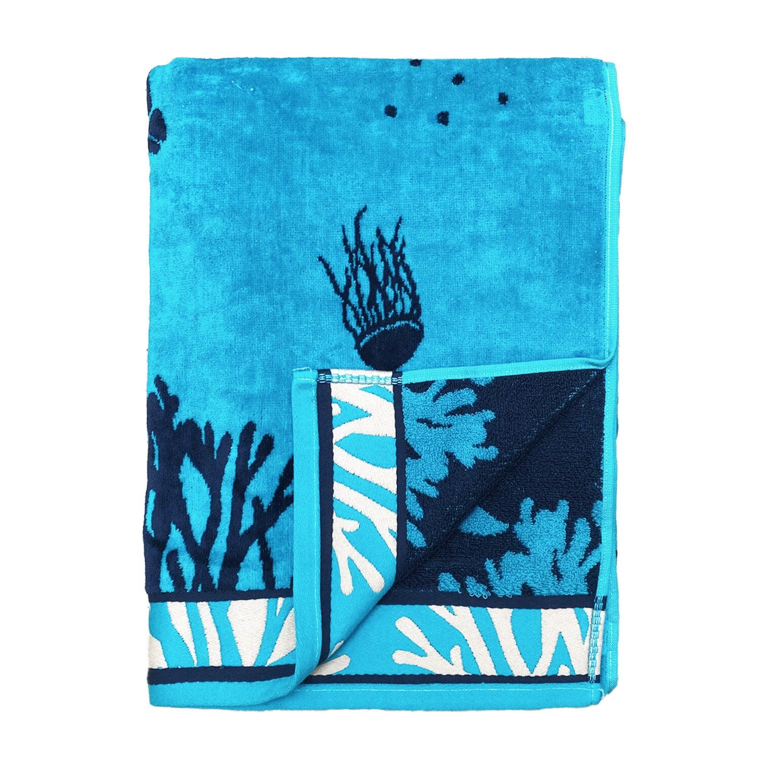 Strandlaken Badstof Velours Jacquard Blauw 100x175 470g/m² - Princesa 3/4