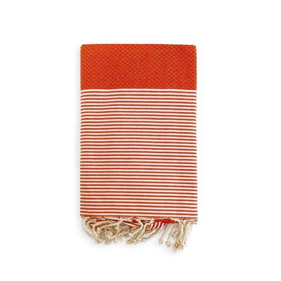 Fouta nid d’abeille traditionnelle - Mikanda Orange - 100x200cm - 190g/m²