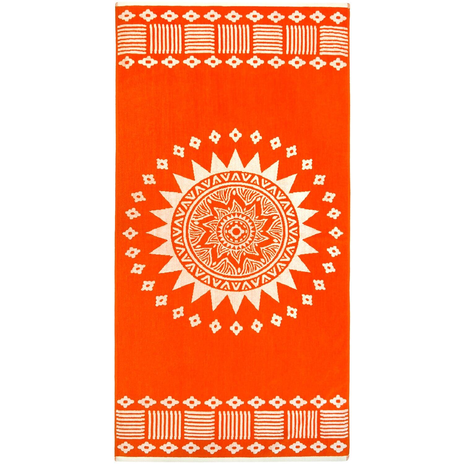 LE COMPTOIR DE LA PLAGE Strandlaken Badstof Velours Jacquard Oranje 90x170 400g/m² - Oranza