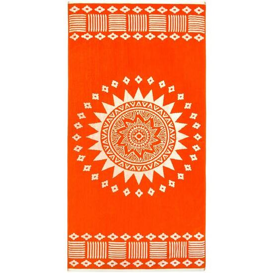 Serviette de plage éponge velours Jacquard - Oranza - 90x170cm - 400g/m²