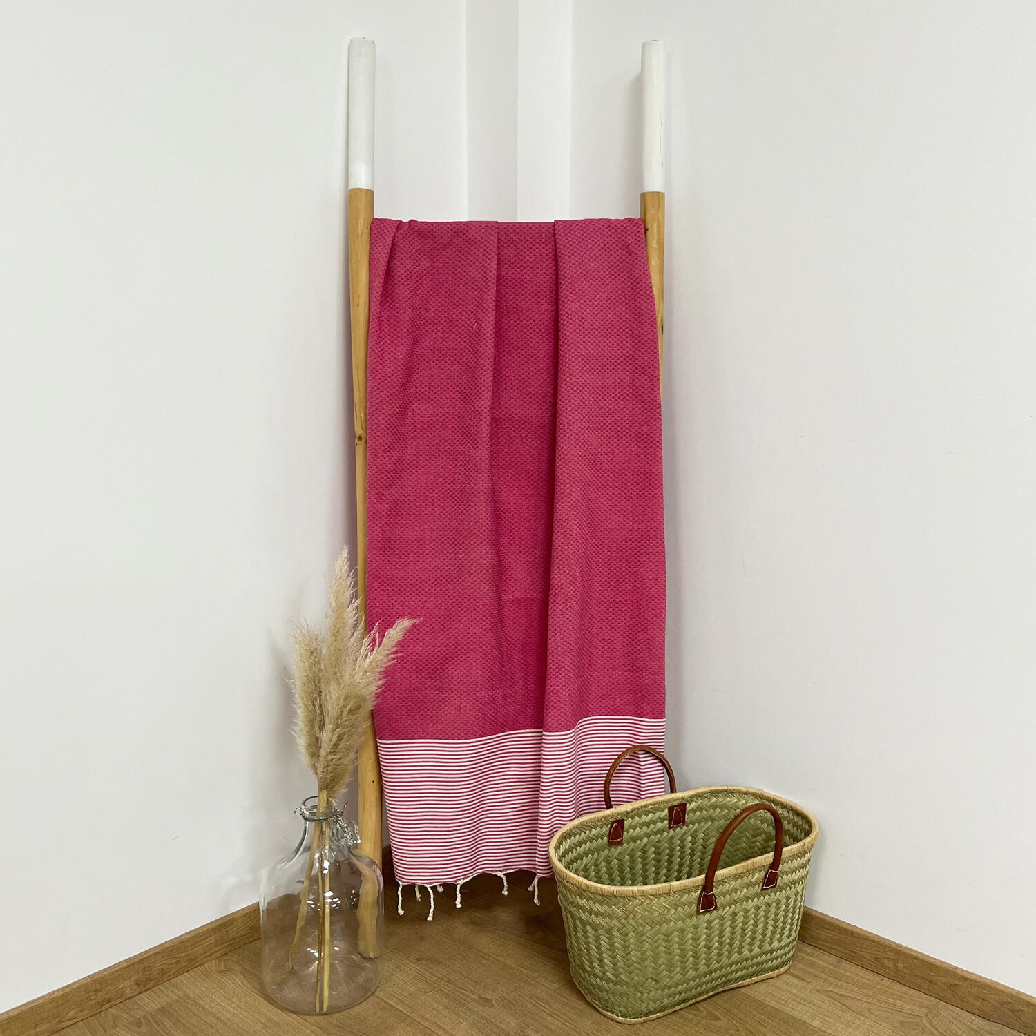 Telo da hammam tradizionale Rosa 200x200 - Mikanda Fucsia XL 2/3