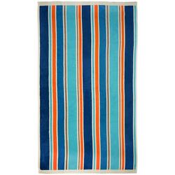 Serviette de plage éponge velours Jacquard Bleu 100x175 470g/m² - Zamora